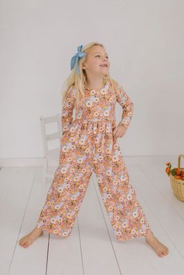 Long Sleeve Leggy Romper in Pumpkin Bouquet
