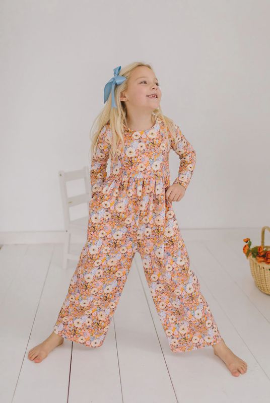 Long Sleeve Leggy Romper in Pumpkin Bouquet