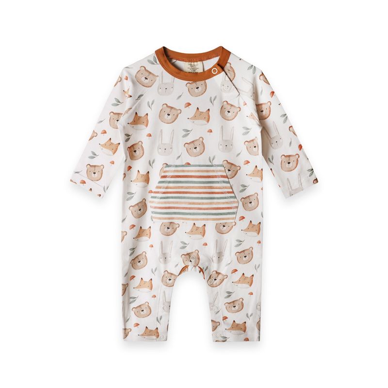 Organic Jersey Long Sleeve Jumpsuit - Forest Animals