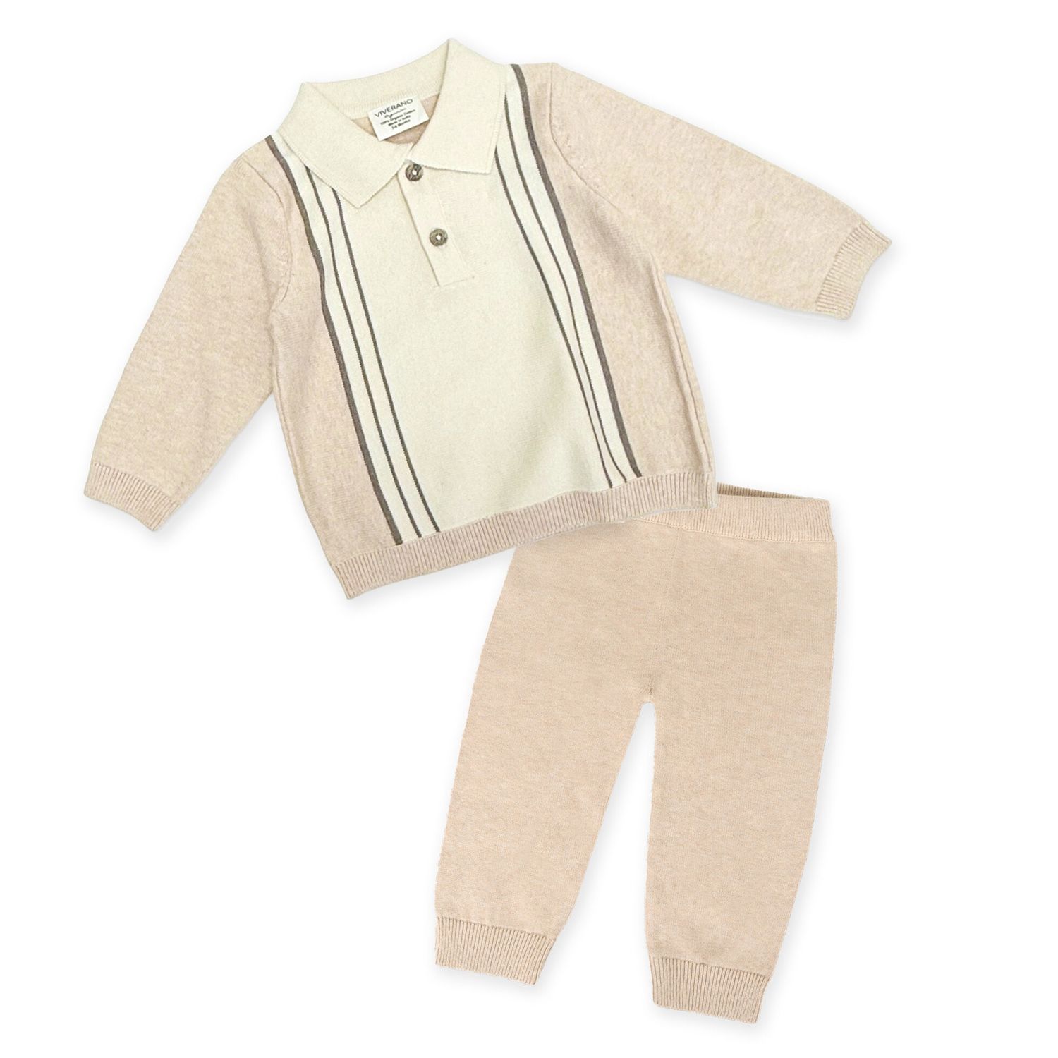Knit Polo Sweater &amp; Pants Set - Oatmeal Heather