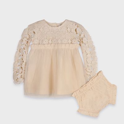 Crochet Lace Tutu Dress &amp; Bloomers - Vanilla Cream