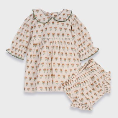 Linen Blend Dress &amp; Bloomers - Mustard Floral