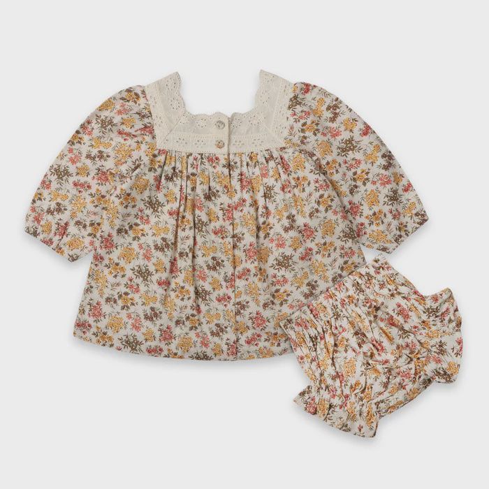 Linen Blend Dress &amp; Bloomers - Multi-Floral
