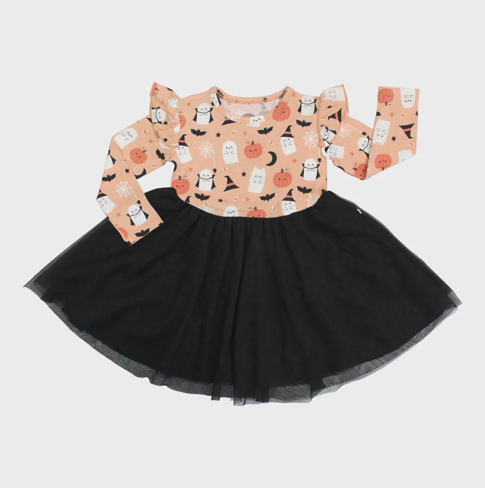Girls Long Sleeve Tulle Dress - Boo-tastic