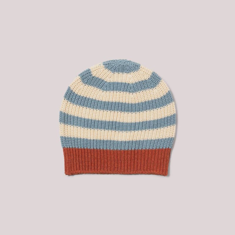 Blue Striped Knitted Beanie Hat