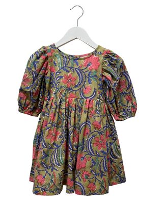 Girls&#39; Puff Sleve Dress - Forest Floral