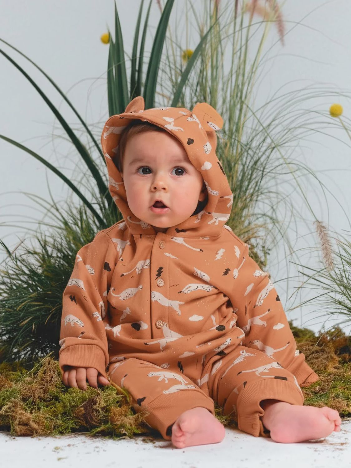 Baby French Terry Bear Jumpsuit - Thunder Puma/ Golden Spice