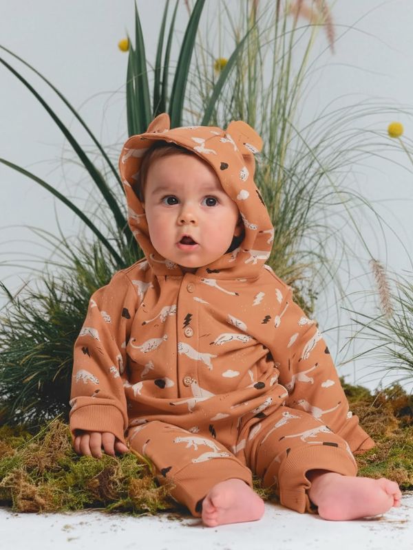 Baby French Terry Bear Jumpsuit - Thunder Puma/ Golden Spice