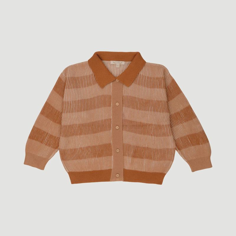 Kids Knit Collared Cardigan Color Block - Cashew