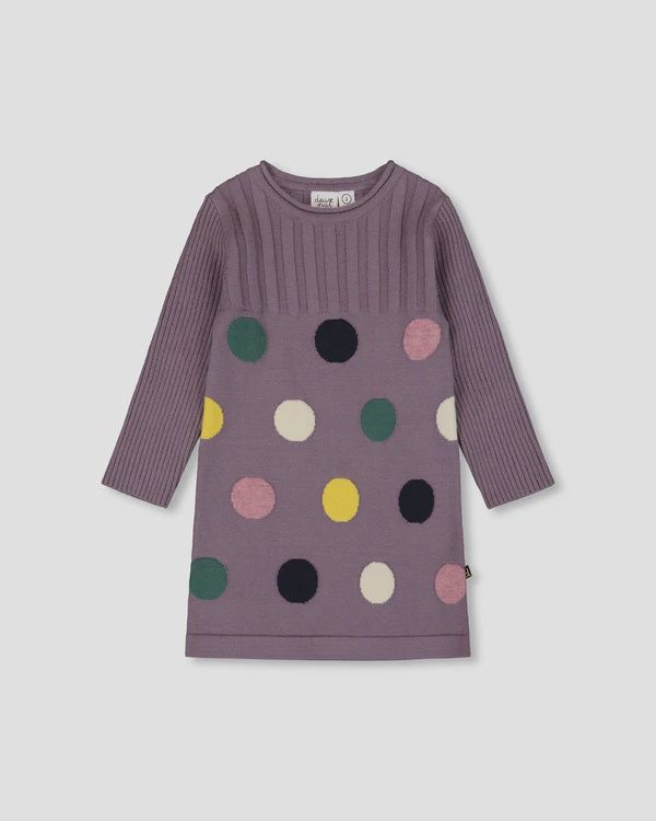 Jacquard Sweater Dress With Polka Dot Pattern Purple Gray