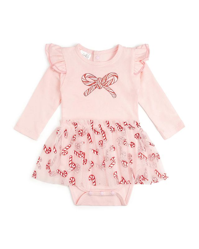 Long Sleeve Tutu Bodysuit - Candy Cane Confetti