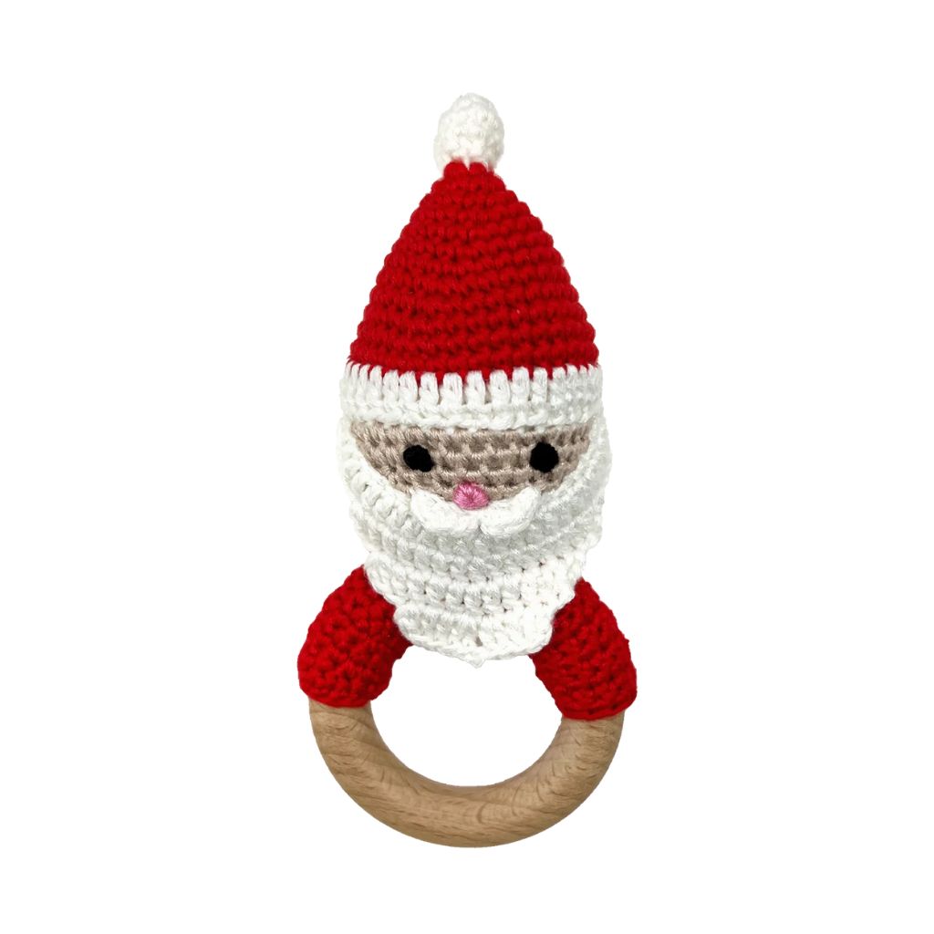 Santa Bamboo Crochet Woodring Rattle
