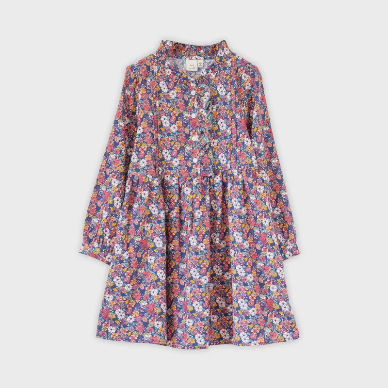 Long Sleeves Dress with Front Ruffle - Garden Confetti