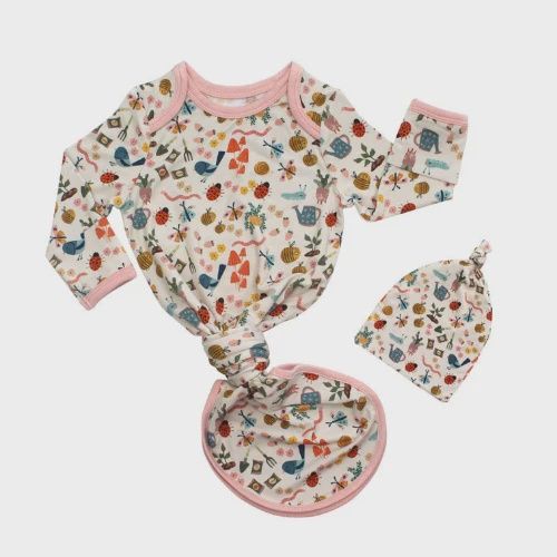 Newborn Bamboo Gown and Hat  Set - Garden Friends