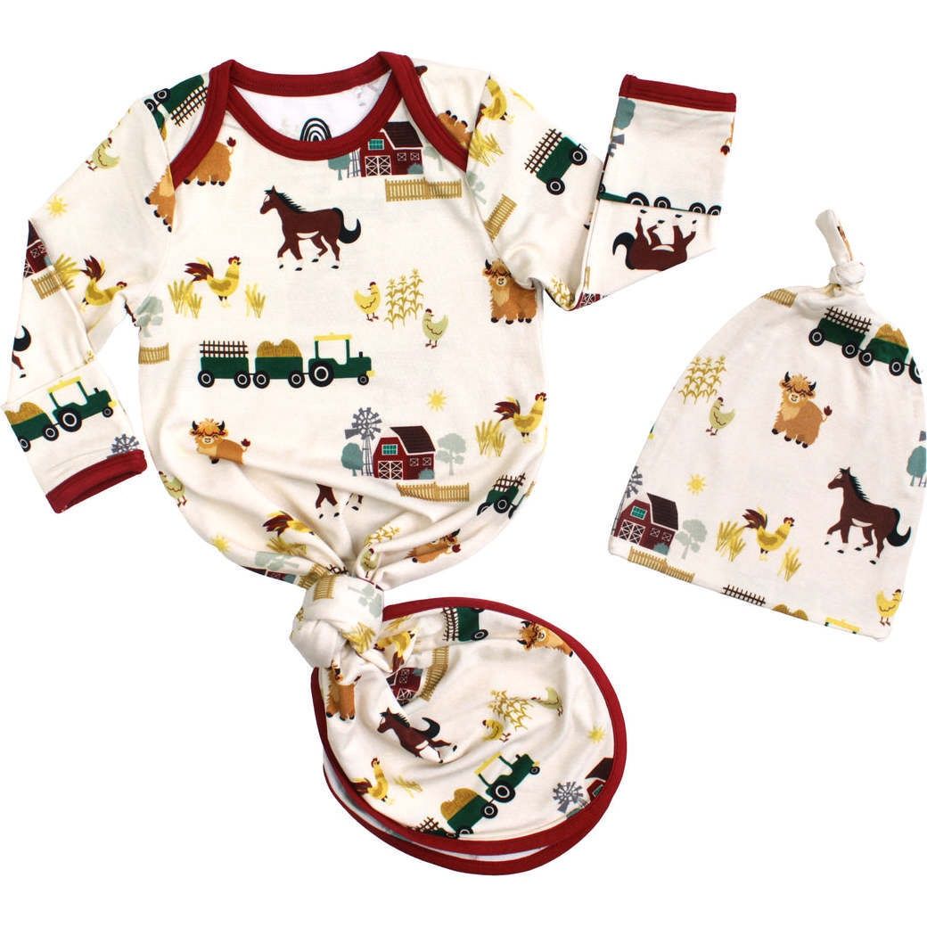 Newborn Bamboo Gown and Hat Set - On the Farm