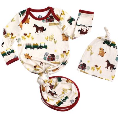 Newborn Bamboo Gown and Hat Set - On the Farm