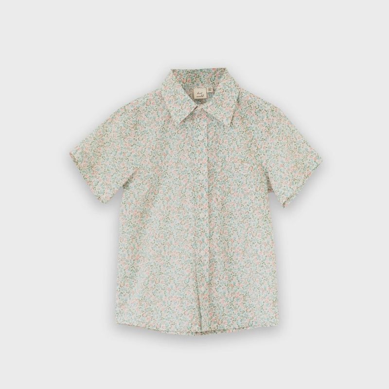 Short Sleeve Collar Shirt - Pastel Green and Peach