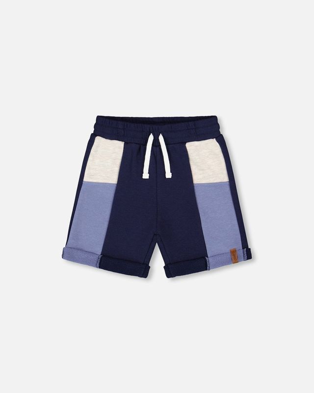 Boys French Terry Color Block Shorts - Navy and Cream