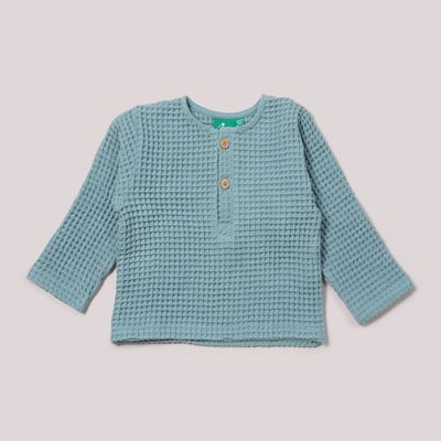 Chunky Waffle Long Sleeve Henley - Pale Blue