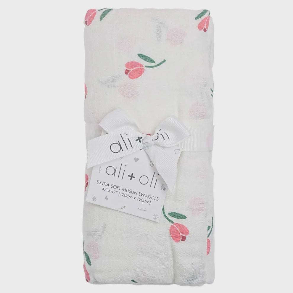 Muslin Swaddle Blanket - Tulips