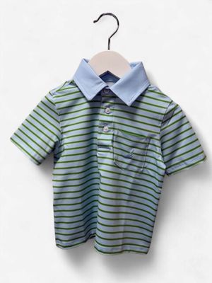 Boys Performan Polo - Blue/Green Stripe
