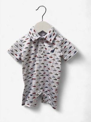 Baby Performance Polo Shorty Romper - Tug Boat