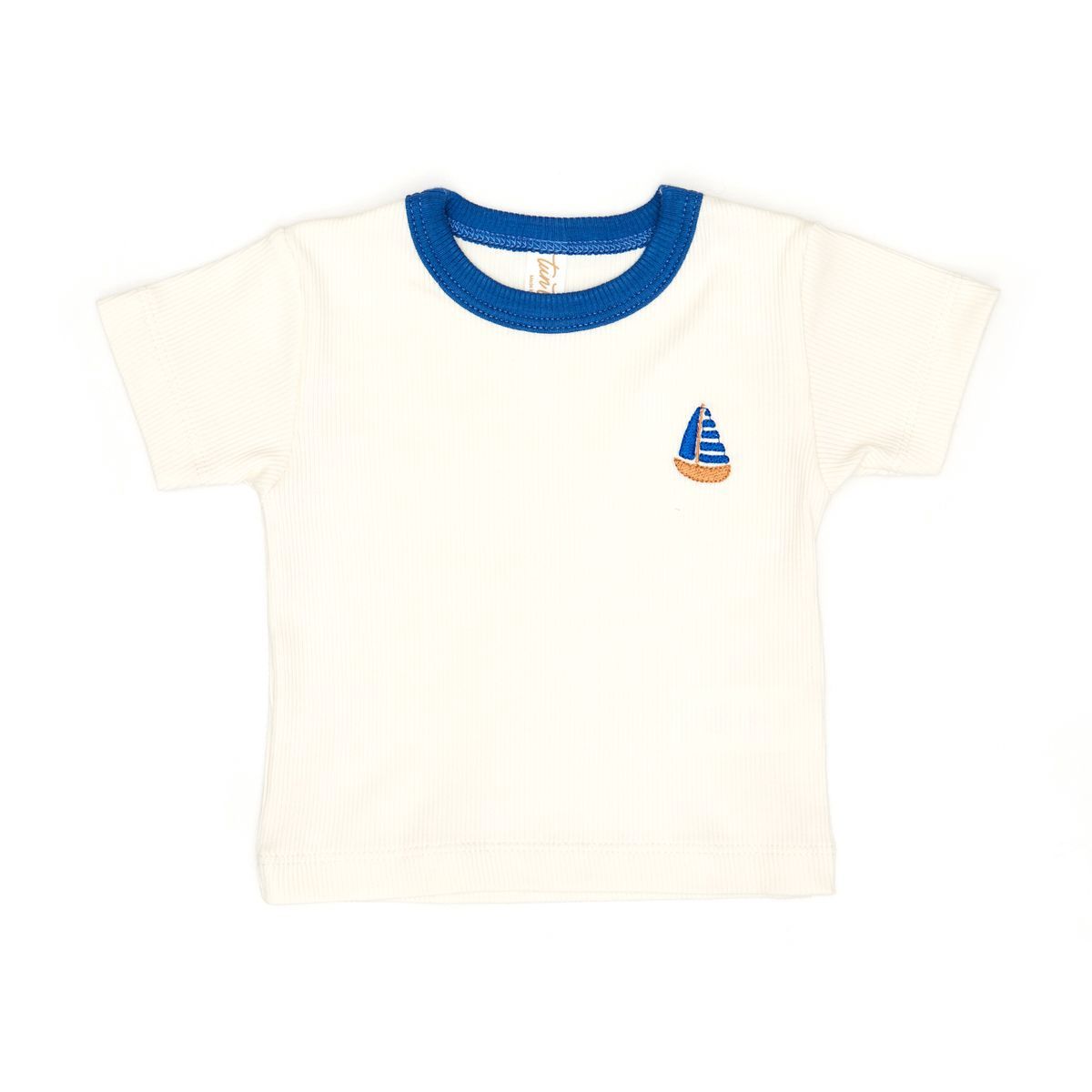 Short Sleeve Top - Natural &amp; Blue