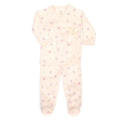 Pointelle Kimono Set - Light Pink Flowers