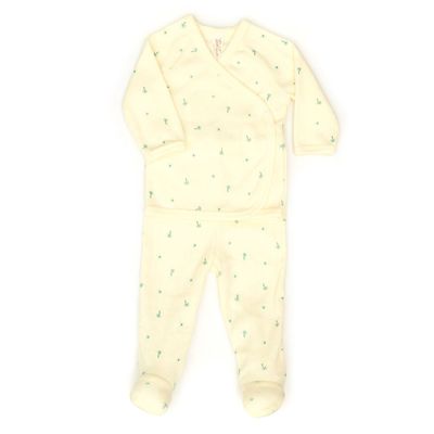 Pointelle Kimono Set - Wax Yellow Little Palms