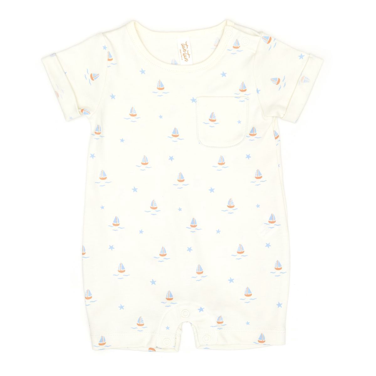 Short Sleeve Romper - Natural Boats
