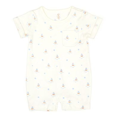 Short Sleeve Romper - Natural Boats