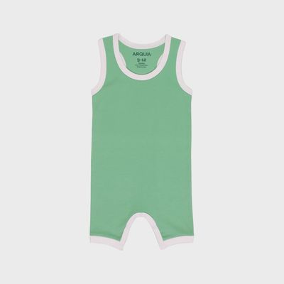 Cotton Romper - Grass Green and White