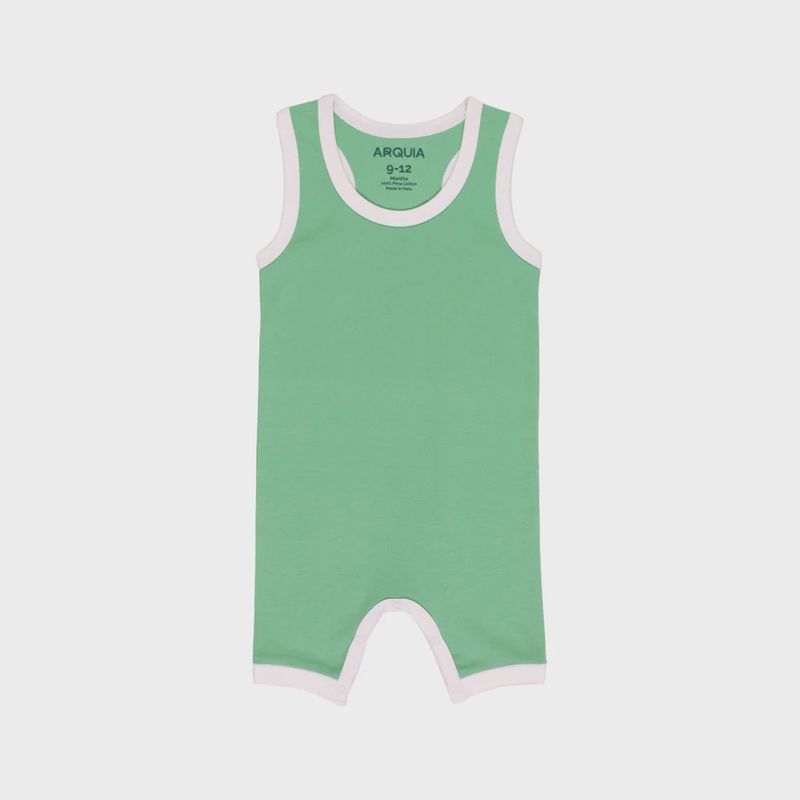 Cotton Romper - Grass Green and White