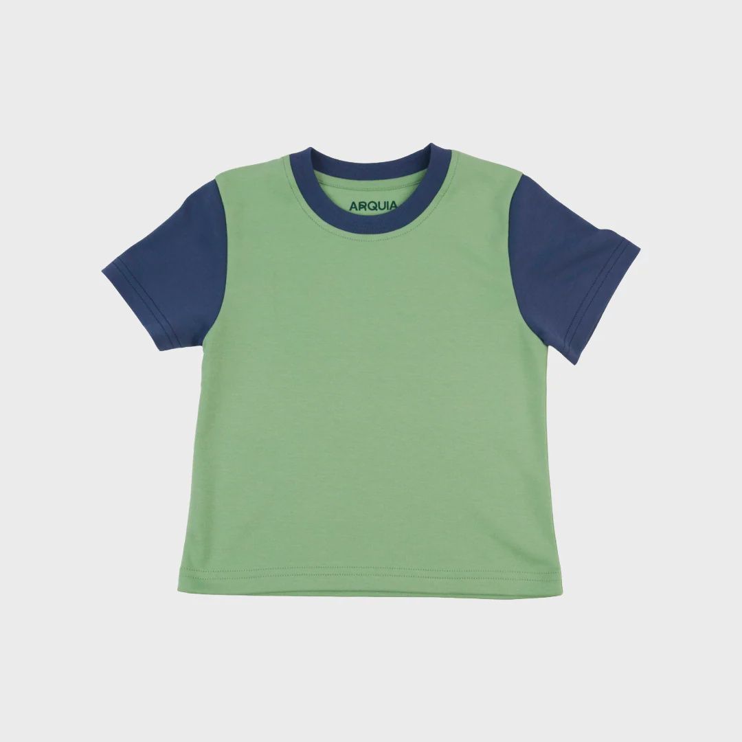 Short Sleeve T-Shirt - Contrast Grass Green and Navy Blue