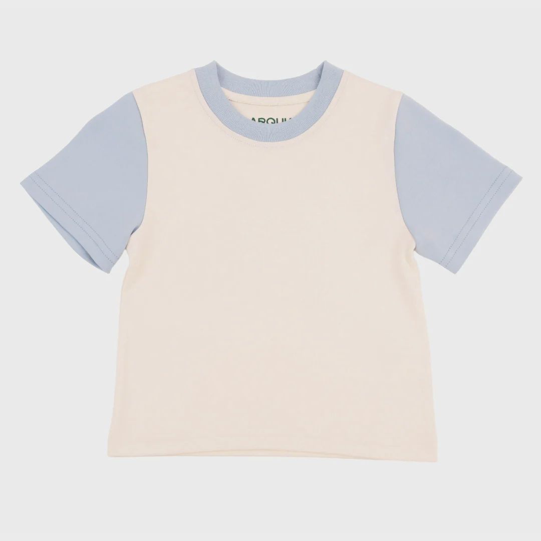 Short Sleeve T-Shirt - Colorblock White with Light Blue
