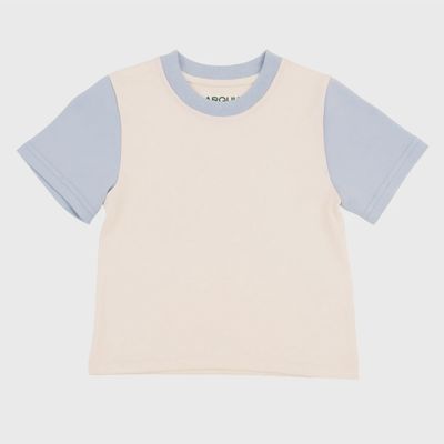 Short Sleeve T-Shirt - Colorblock White with Light Blue