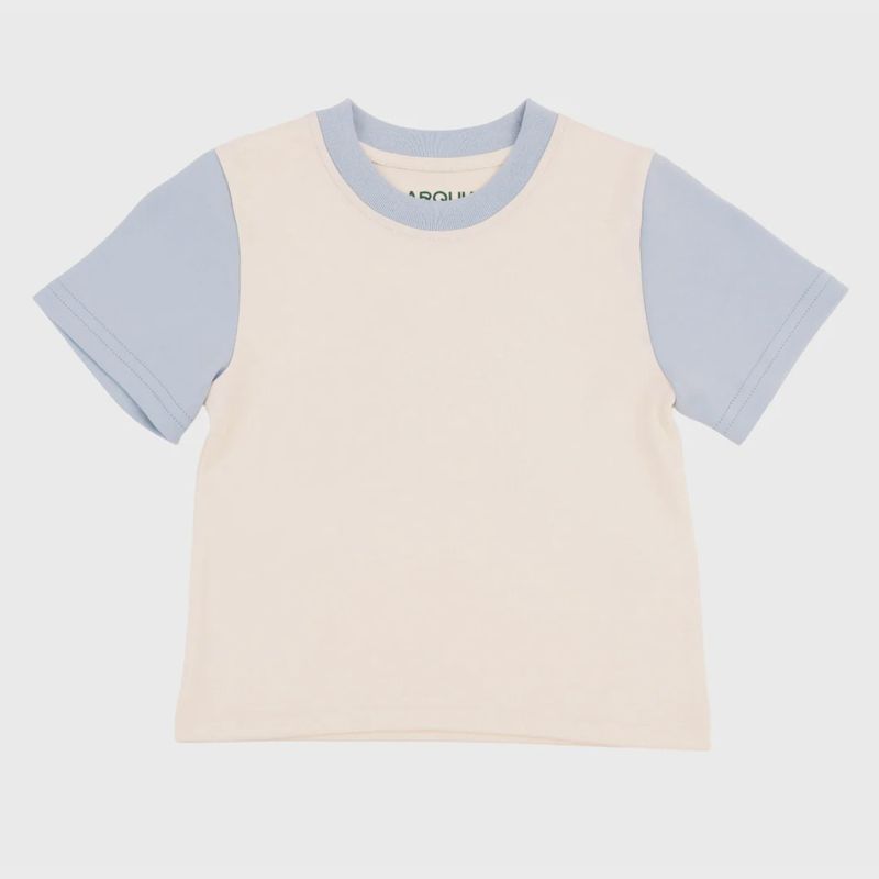Short Sleeve T-Shirt - Colorblock White with Light Blue