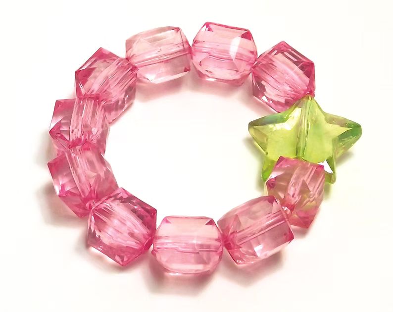 Rock Candy Bracelet - Light Pink with Lime Star