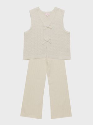 Knit Vest &amp; Pants Set - Cream
