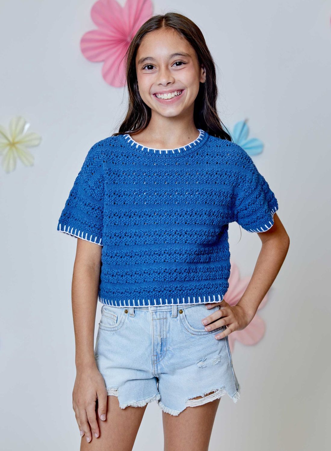 Blue Crochet S/S Sweater