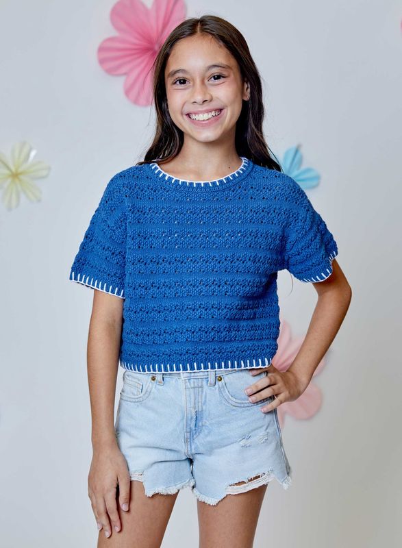 Blue Crochet S/S Sweater