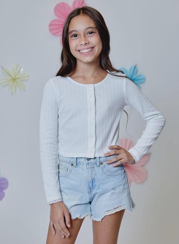 Girls White Pointelle Cardigan