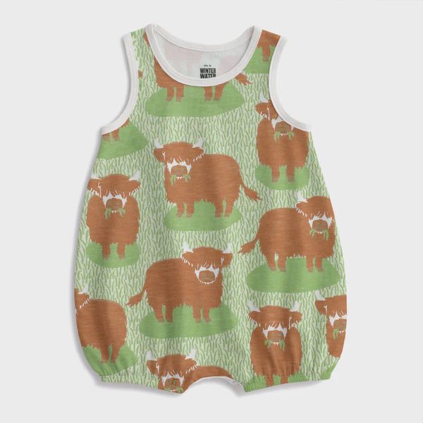 Bubble Romper - Highland Cows Green