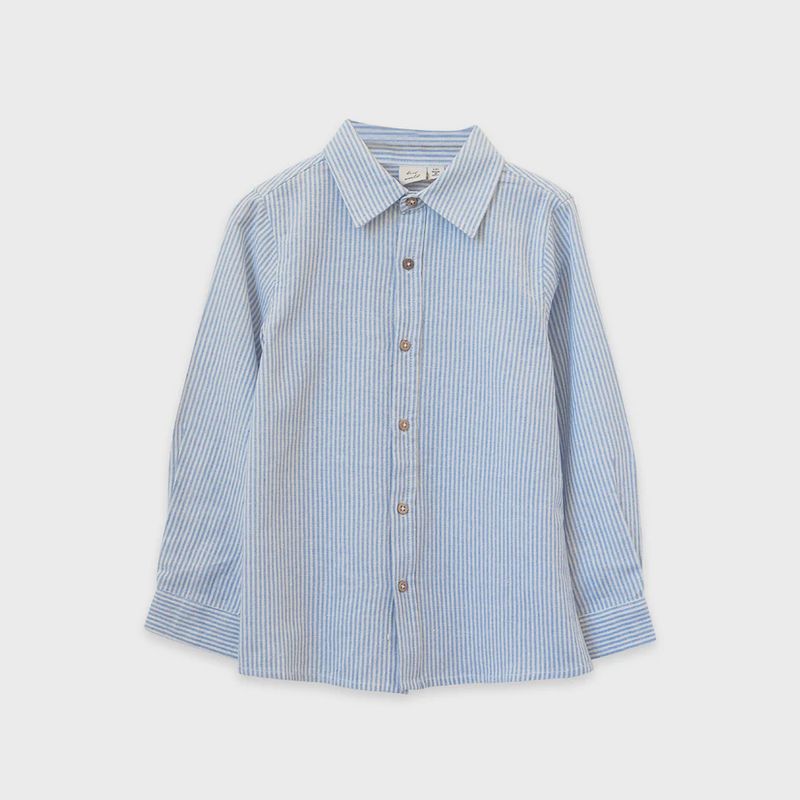 Boys Long Sleeve Collar Shirt - Blue Stripe