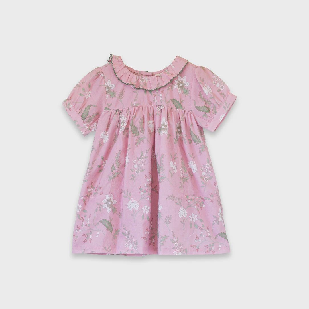 Emily Dress for Baby - Pink and Green Fern
