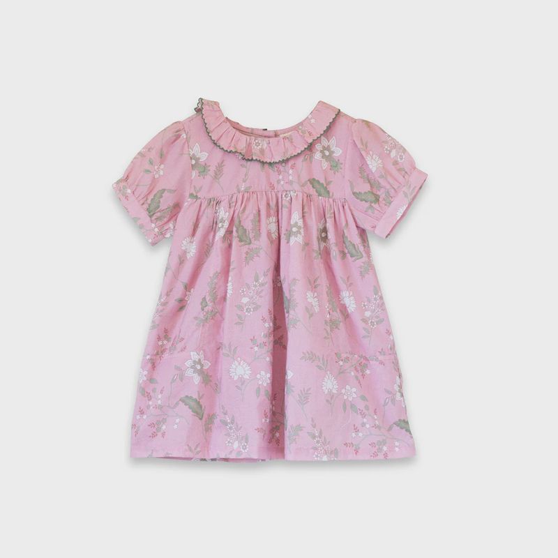 Emily Dress for Baby - Pink and Green Fern