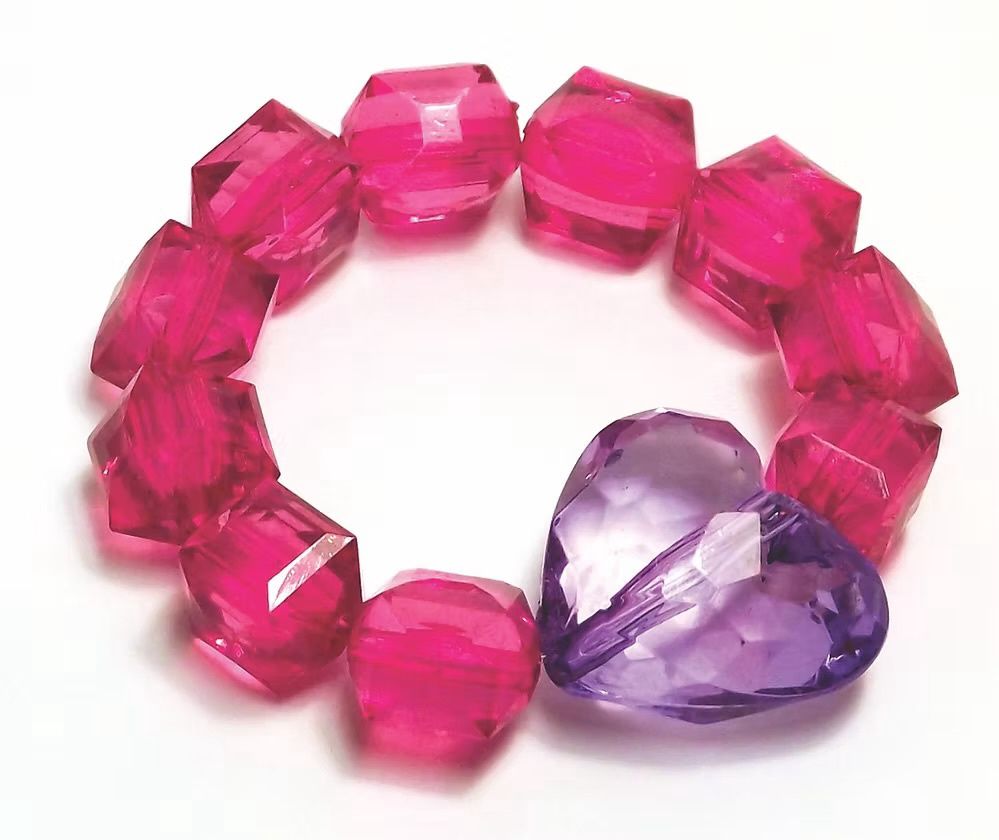 Rock Candy Bracelet - Hot Pink with Purple Heart