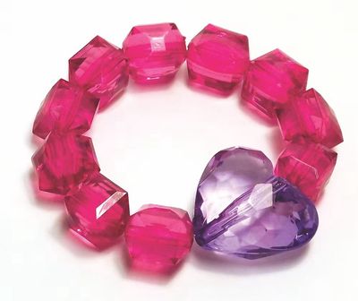 Rock Candy Bracelet - Hot Pink with Purple Heart