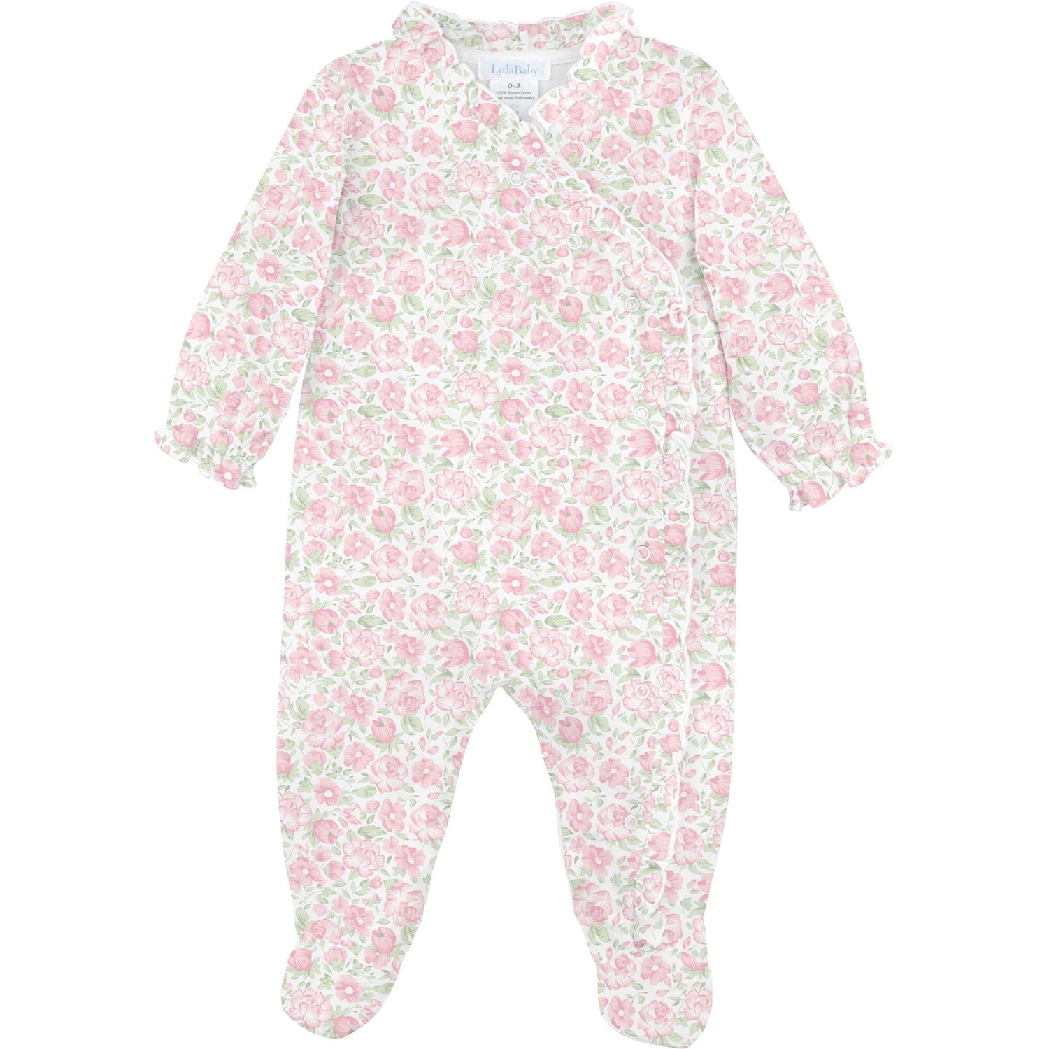 Pima Cotton Footed Onesie - Elegant Pink Floral