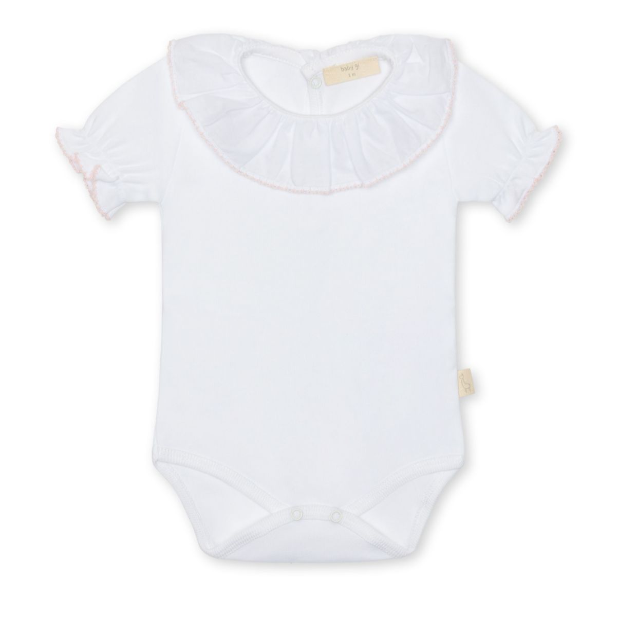 Ruffle Onesie with Zig Zag - White and Pink